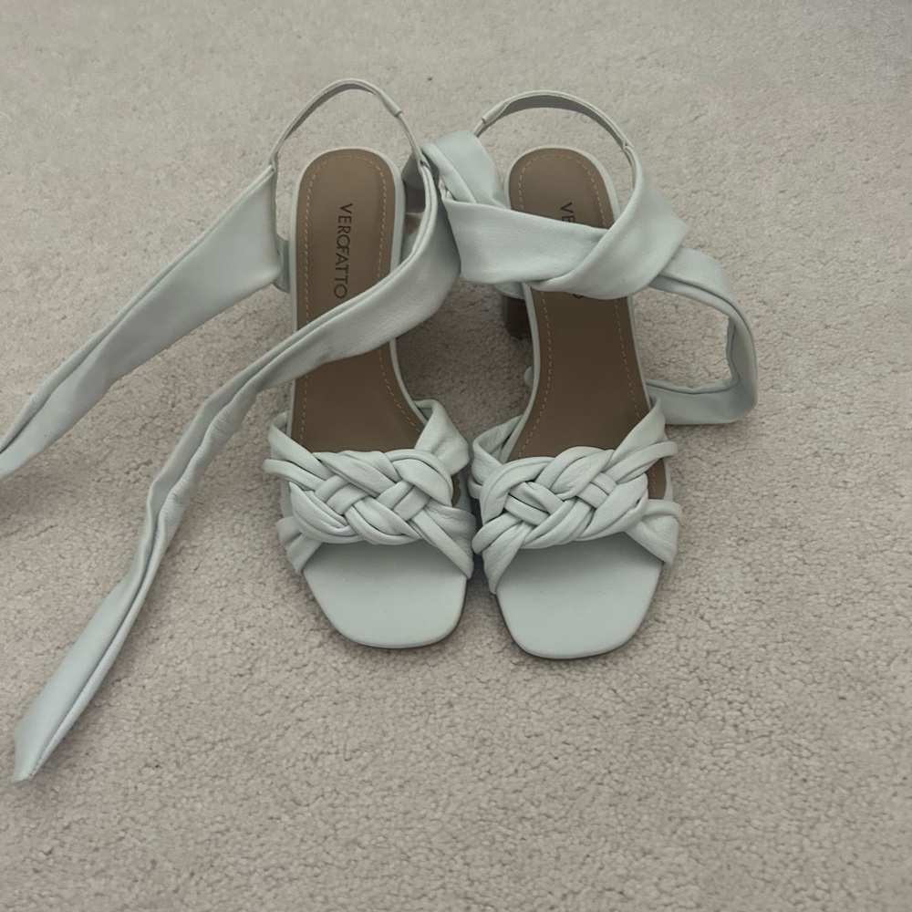 Cato White Braided Ankle Tie Heeled Sandals